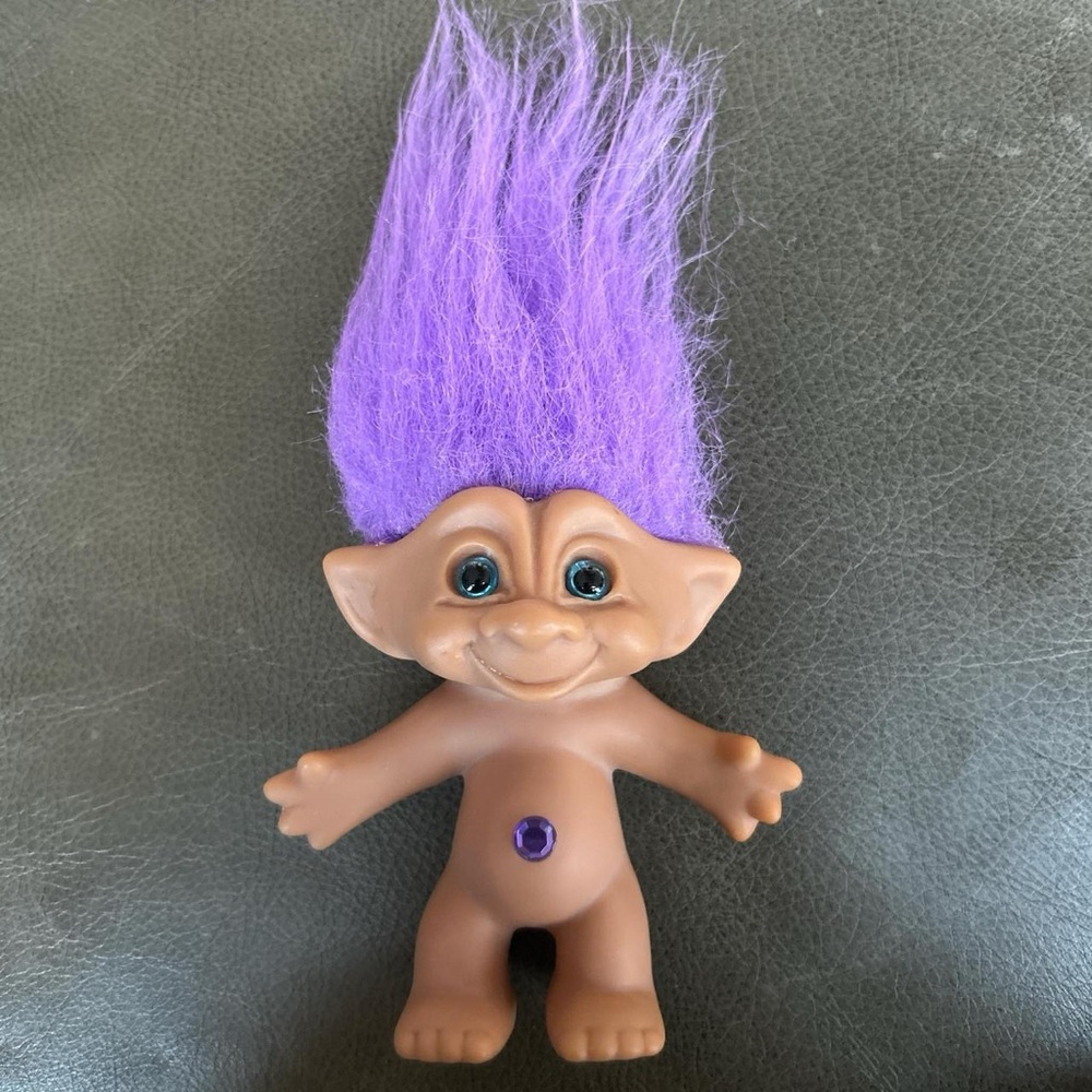 Ace Novelty Co Vintage 1990s Purple Troll Doll w/ jeweled belly button blue eyes